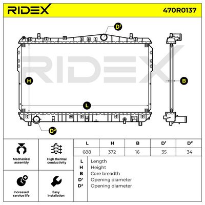 радиатор, охлаждане на двигателя RIDEX 470R0137
