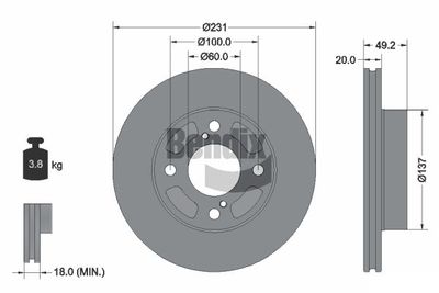 Тормозной диск BENDIX Braking BDS2175 для SUZUKI CELERIO
