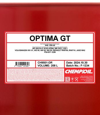 Motorový olej CHEMPIOIL OPTIMA GT 10W-40, 208L