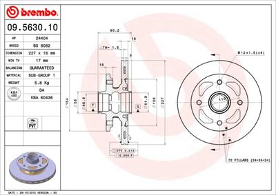 Тормозной диск BREMBO 09.5630.10 для MAZDA RX-7