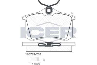 комплект спирачно феродо, дискови спирачки ICER 180789-700