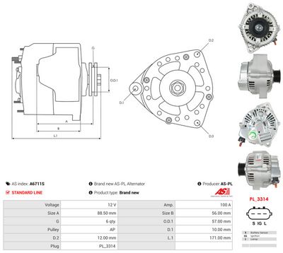 GENERATOR / ALTERNATOR AS-PL A6711S 4