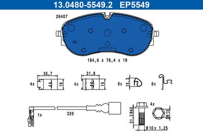 комплект спирачно феродо, дискови спирачки ATE 13.0480-5549.2