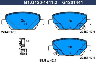 Комплект тормозных колодок, дисковый тормоз GALFER B1.G120-1441.2 для FIAT TIPO