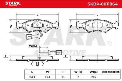 комплект спирачно феродо, дискови спирачки STARK SKBP-0011864