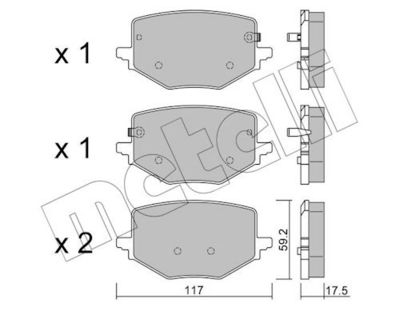комплект спирачно феродо, дискови спирачки METELLI 22-1409-1