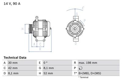 Генератор BOSCH 0 986 041 800 для MERCEDES-BENZ VANEO