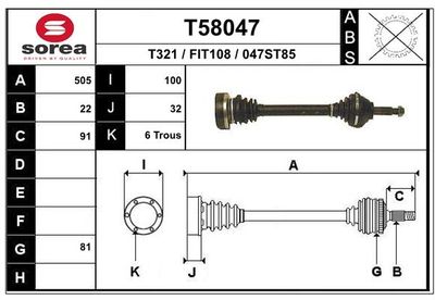 Приводной вал EAI T58047 для SEAT RONDA