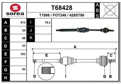 Приводной вал EAI T68428 для FORD FUSION