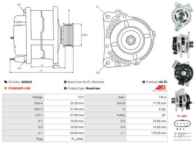 GENERATOR / ALTERNATOR AS-PL A6563S 4
