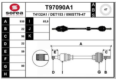Приводной вал EAI T97090A1 для DAEWOO KALOS