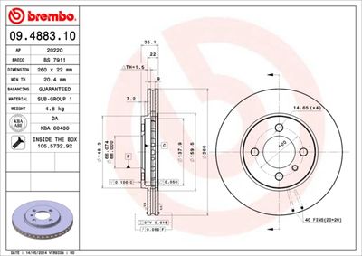 Тормозной диск BREMBO 09.4883.10 для BMW Z1