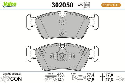 BREMSBELAGSATZ SCHEIBENBREMSE VALEO 302050