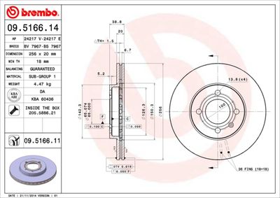 Тормозной диск BREMBO 09.5166.11 для SEAT INCA
