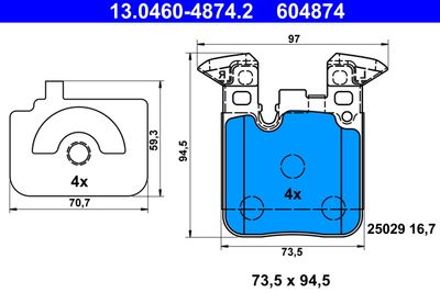 Комплект тормозных колодок, дисковый тормоз ATE 13.0460-4874.2 для BMW 2