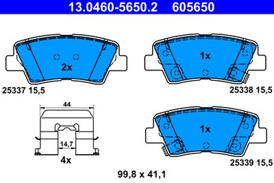 Комплект тормозных колодок, дисковый тормоз ATE 13.0460-5650.2 для HYUNDAI VELOSTER