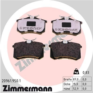 Комплект тормозных колодок, дисковый тормоз ZIMMERMANN 20961.950.1 для RENAULT MODUS