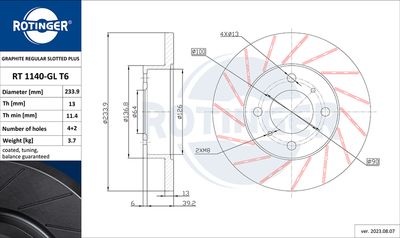 спирачен диск ROTINGER RT 1140-GL T6