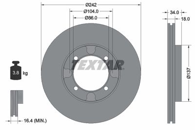Тормозной диск TEXTAR 92034700 для MITSUBISHI CORDIA