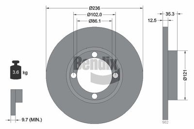 Тормозной диск BENDIX Braking BDS1388 для RAVON MATIZ