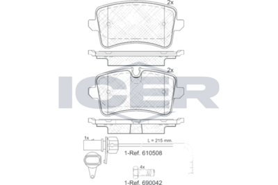 комплект спирачно феродо, дискови спирачки ICER 181986-203