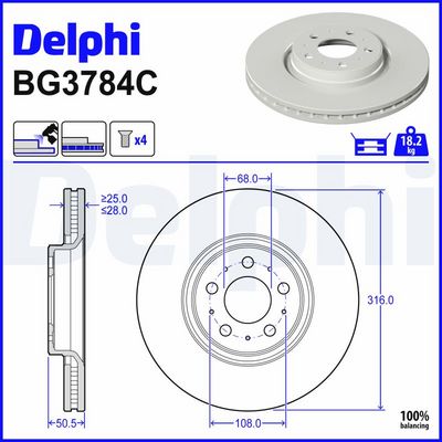спирачен диск DELPHI BG3784C