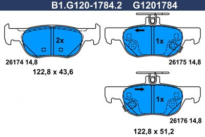комплект спирачно феродо, дискови спирачки GALFER B1.G120-1784.2