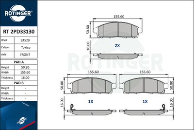 Комплект тормозных колодок, дисковый тормоз ROTINGER RT 2PD33130 для FIAT FULLBACK