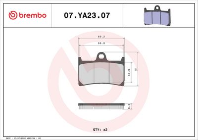 Bromsbeläggssats, skivbroms BREMBO 07YA2307