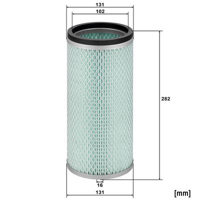 Luchtfilter 282x131x102 past: HITACHI 210, ZX170W-5B, ZX210, ZX240-3, ZX250LCK-3, ZX250LCN-3