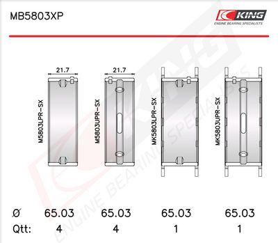 Комплект черупки на лагера на коляновия вал KING MB5803XP0.5