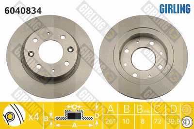 GIRLING 6040834 Тормозные диски для KIA CLARUS