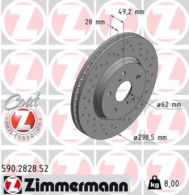 Тормозной диск ZIMMERMANN 590.2828.52 для TOYOTA C-HR