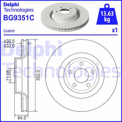Тормозной диск DELPHI BG9351C для FORD USA MUSTANG
