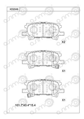 Комплект тормозных колодок, дисковый тормоз ASIMCO KD2049 для TOYOTA (GAC) HIGHLANDER