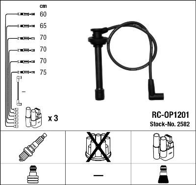 Комплект проводов зажигания NGK 2582 для ISUZU TROOPER