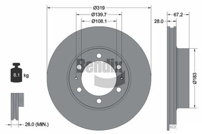 BENDIX Braking BDS1746 Тормозные диски для TOYOTA HILUX VII Пикап (_N1_, _N2_, _N3_) 3.0 D-4D 4WD (KUN26)