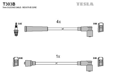Комплект проводов зажигания TESLA T303B для RENAULT 5