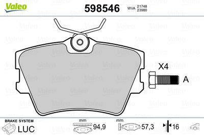 Комплект тормозных колодок, дисковый тормоз VALEO 598546 для NISSAN INTERSTAR