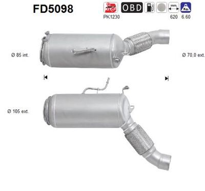 Filtr sadzy / filtr cząstek stałych, układ wydechowy AS 18308511143