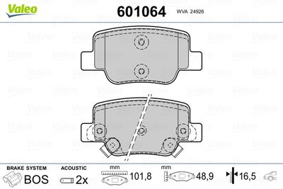 Комплект тормозных колодок, дисковый тормоз VALEO 601064 для TOYOTA VERSO