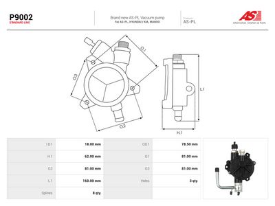AS-PL - Podtlakové čerpadlo brzdového systému HYUNDAI , P9002