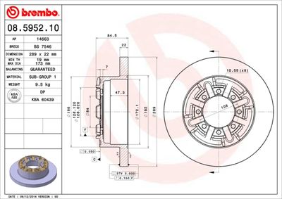 Тормозной диск BREMBO 08.5952.10 для IVECO DAILY
