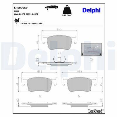комплект спирачно феродо, дискови спирачки DELPHI LP5090EV