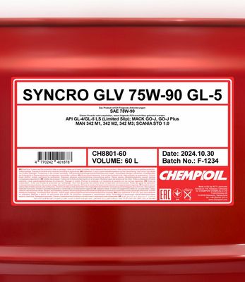 Olej CHEMPIOIL 75W-90 SYNCRO GL-5 60L