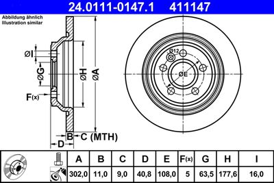 Тормозной диск ATE 24.0111-0147.1 для VOLVO V60