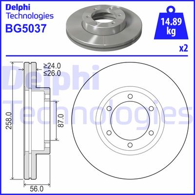 Тормозной диск DELPHI BG5037 для KIA PREGIO