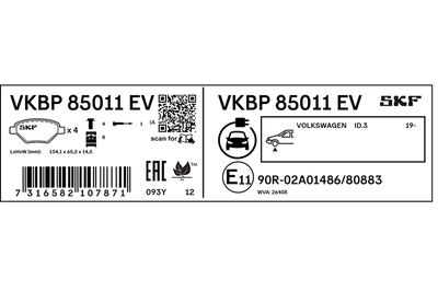 BREMSBELAGSATZ SCHEIBENBREMSE SKF VKBP85011EV 2