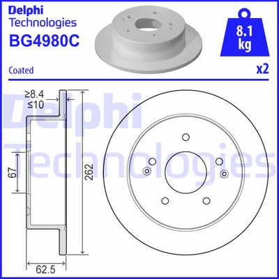 Тормозной диск DELPHI BG4980C для SSANGYONG ACTYON