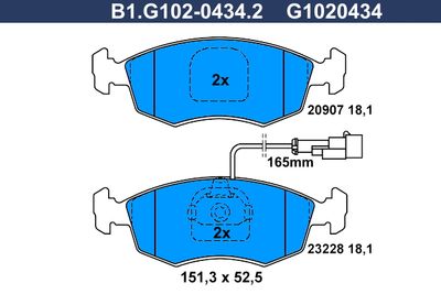 Комплект тормозных колодок, дисковый тормоз GALFER B1.G102-0434.2 для FIAT PALIO